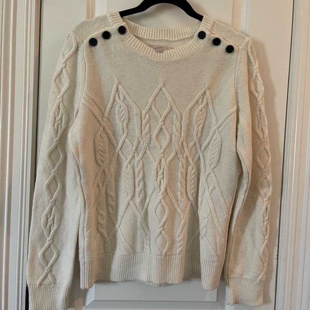 Loft Crew Neck Sweater with Button Shoulder - EUC - L